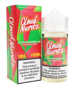Sour Watermelon Strawberry Cloud Nurdz Freebase 100mL e-liquid bottle