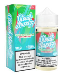 Sour Watermelon Strawberry Iced Cloud Nurdz Freebase 100mL e-liquid bottle