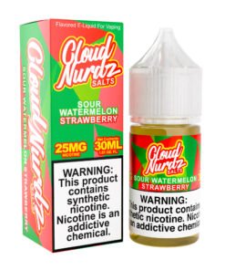 Sour Watermelon Strawberry Cloud Nurdz Salts 30mL nicotine salt e-liquid bottle
